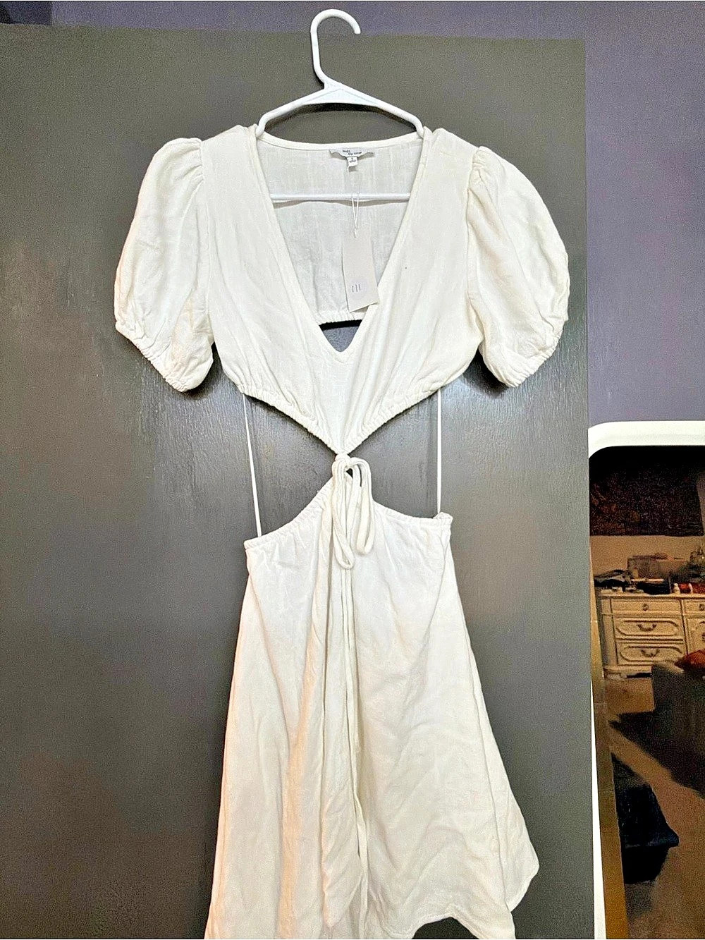 White Mini Dress Puff Sleeve